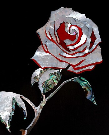 white snowy rose inlay art